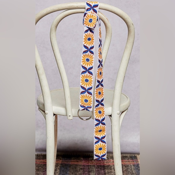 POL Accessories - POL BELT181 Embroidered Floral Belt - Blue and Yellow 47” long